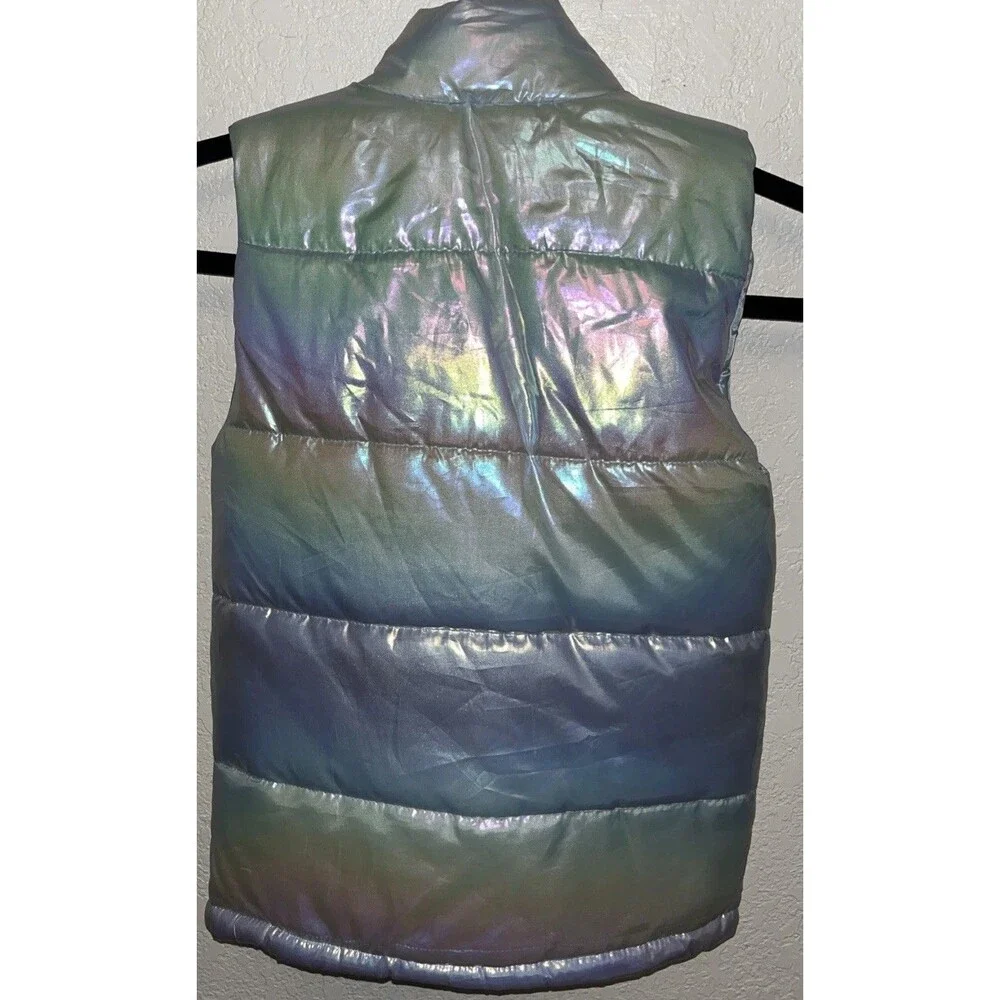 Nicole Miller Puffer Vest Jacket Kid Girls Sz 10 Iridescent Light Blue